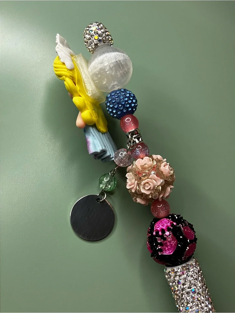 Glinda Clay Doll with Wicked Charm Rhinestone Handmade Beaded Pen